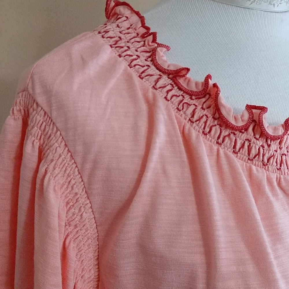 NEW Coral Tunic Top Flowy Flutter Sleeve Two Tone Ruffle Women St. John's Bay XL